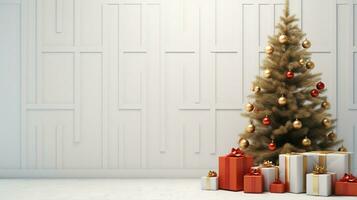 ai generado Navidad árbol y regalos en el minimalista antecedentes foto