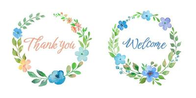 Watercolor floral wreath set. Hand drawn illustration isolated on white background. Vector EPS.