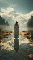 AI generated Beautiful woman lost in beautiful nature photo