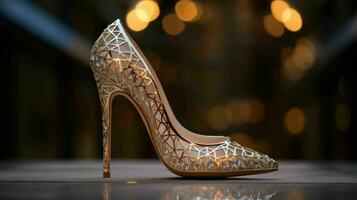 AI generated a gold high heel shoe with a snake skin pattern photo