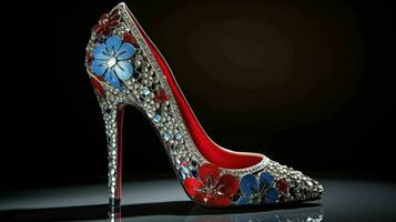 AI generated a high heeled shoe with red, white and blue flowers photo