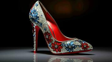 AI generated a high heeled shoe with red, white and blue flowers photo