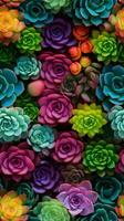 AI generated colorful succulent plants arrangement in garden photo