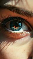 AI generated a close up of a woman's eye with a bright beautiful iris photo