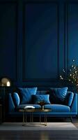 AI generated Dark blue modern style living room interior photo