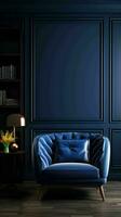 AI generated Dark blue modern style living room interior photo