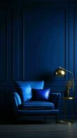 ai generado oscuro azul moderno estilo vivo habitación interior foto