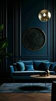 AI generated Dark blue modern style living room interior photo