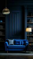 AI generated Dark blue modern style living room interior photo