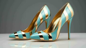 AI generated a pair of high heeled shoes with gold accents photo