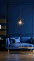 AI generated Dark blue modern style living room interior photo