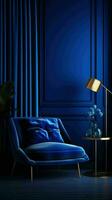 AI generated Dark blue modern style living room interior photo