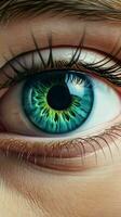 AI generated a close up of a woman's eye with a bright beautiful iris photo