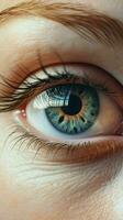 ai generado un cerca arriba de un mujer ojo con un brillante hermosa iris foto