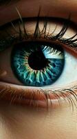 ai generado un cerca arriba de un mujer ojo con un brillante hermosa iris foto