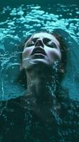 AI generated a woman with her eyes closed and water flowing around her photo