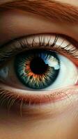 AI generated a close up of a woman's eye with a bright beautiful iris photo