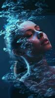 AI generated a woman with her eyes closed and water flowing around her photo