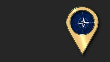 North Atlantic Treaty Organization, NATO Gold Location Icon Flag Seamless Looped Waving, Space on Left Side for Design or Information, 3D Rendering video