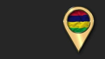 Mauritius Gold Location Icon Flag Seamless Looped Waving, Space on Left Side for Design or Information, 3D Rendering video