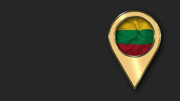 Lithuania Gold Location Icon Flag Seamless Looped Waving, Space on Left Side for Design or Information, 3D Rendering video