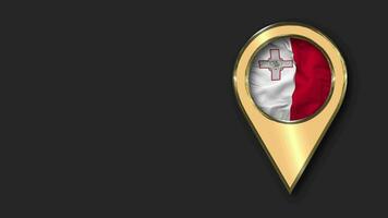 Malta Gold Location Icon Flag Seamless Looped Waving, Space on Left Side for Design or Information, 3D Rendering video