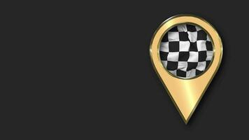 Racing Black and White Checkered Gold Location Icon Flag Seamless Looped Waving, Space on Left Side for Design or Information, 3D Rendering video