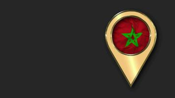 Morocco Gold Location Icon Flag Seamless Looped Waving, Space on Left Side for Design or Information, 3D Rendering video