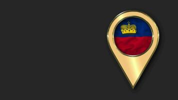 Liechtenstein Gold Location Icon Flag Seamless Looped Waving, Space on Left Side for Design or Information, 3D Rendering video