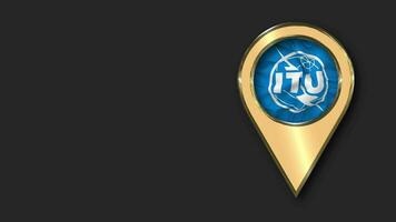 International Telekommunikation Union, es Gold Ort Symbol Flagge nahtlos geloopt winken, Raum auf links Seite zum Design oder Information, 3d Rendern video