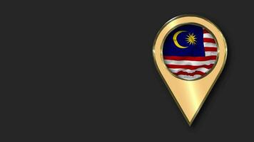 Malaysia Gold Location Icon Flag Seamless Looped Waving, Space on Left Side for Design or Information, 3D Rendering video