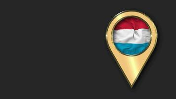 Luxembourg Gold Location Icon Flag Seamless Looped Waving, Space on Left Side for Design or Information, 3D Rendering video