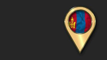 Mongolia Gold Location Icon Flag Seamless Looped Waving, Space on Left Side for Design or Information, 3D Rendering video