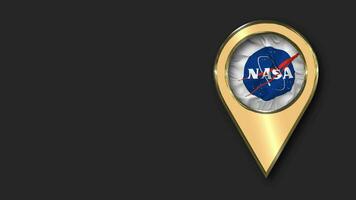 National Aeronautics and Space Administration, NASA Gold Location Icon Flag Seamless Looped Waving, Space on Left Side for Design or Information, 3D Rendering video