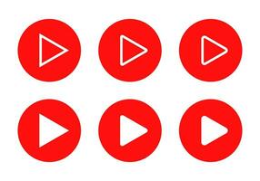 Play button icon vector in red circle. Streaming video symbol