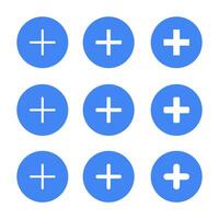 Add button icon vector in blue circle. Plus sign symbol