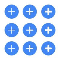 Add button icon vector in blue circle. Plus sign symbol