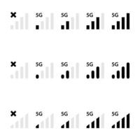 Signal bar icon vector with 5g symbol. Mobile phone network level