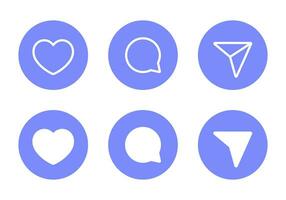 Like, comment, and share icon vector in blue circle. Social media elements