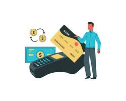 Payment terminal with credit card. Vector illustration in flat style for contactless payment design concept