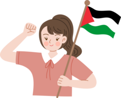 Woman holding Palestine flag png