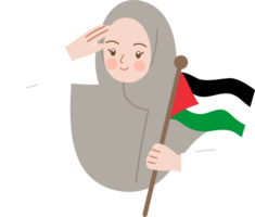 Woman holding Palestine flag png