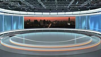 virtueel TV studio set. groen scherm achtergrond. 3d renderen video