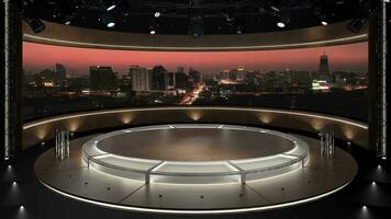 Virtual TV Studio Set. Green screen background. 3d Rendering video