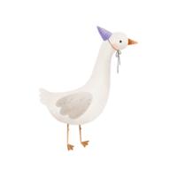 Cute cartoon goose with a festive cap on his head. Birthday illustration. Isolated illustration for children png