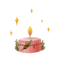 Little pink cute wax candle with fire. Christmas decor. Isolated object on transparent  background png