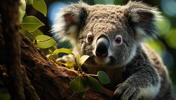 ai generado linda alpaca curioso, mullido pelo, inocencia en sus ojos generado por ai foto