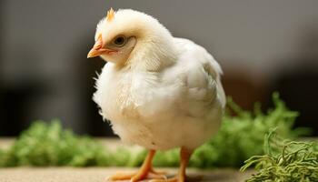 AI generated Cute duckling with fluffy feathers standing, looking at camera generated by AI photo