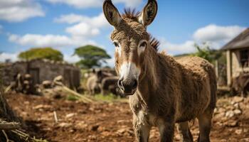 AI generated Cute foal standing in stable, looking at camera, elegance generated by AI photo