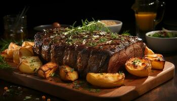 ai generado frescura en plato sano gastrónomo comida con A la parrilla vegetales generado por ai foto